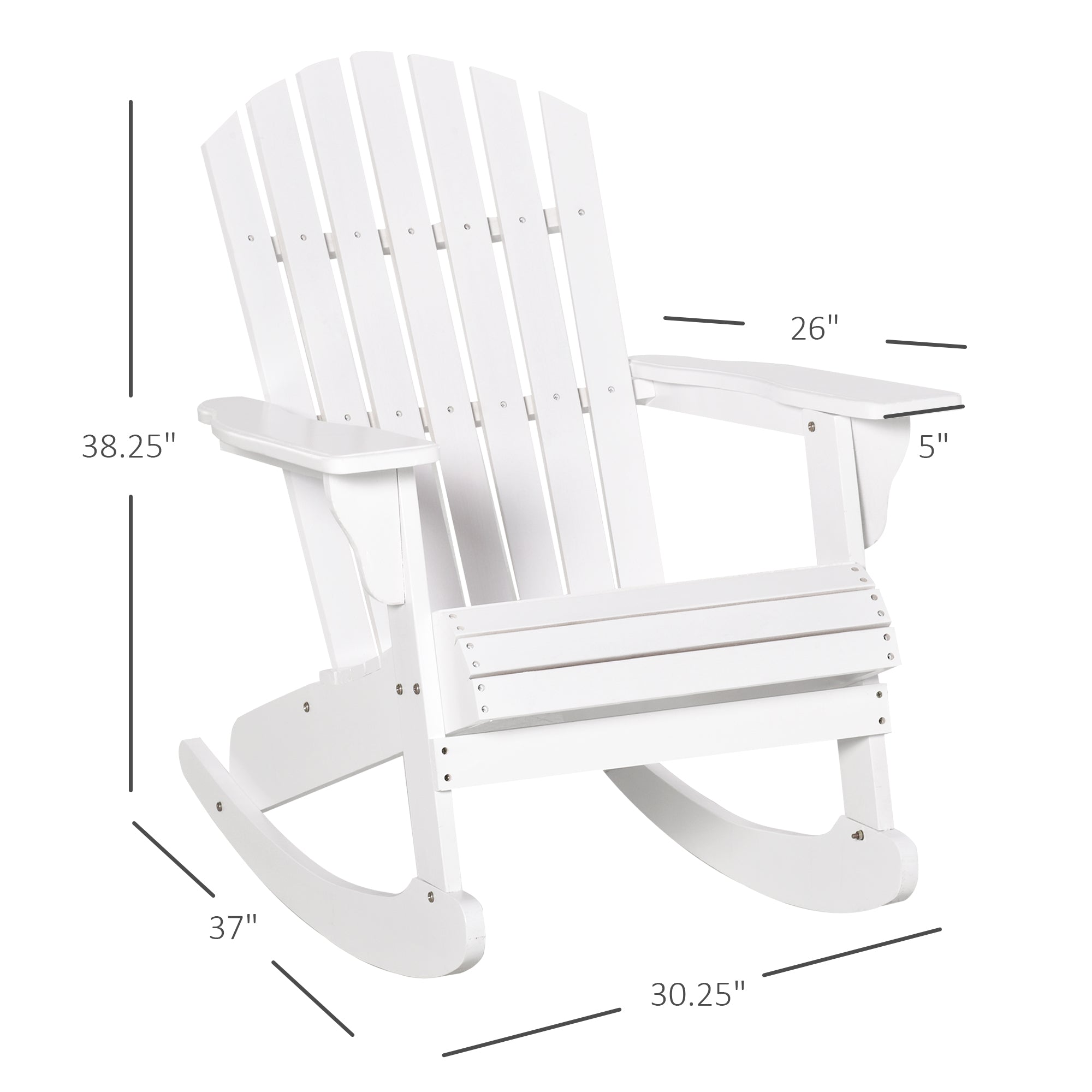 Wooden Adirondack Rocking Chair Outdoor Lounge Chair Fire Pit Seating with Slatted Wooden Design, Fanned Back