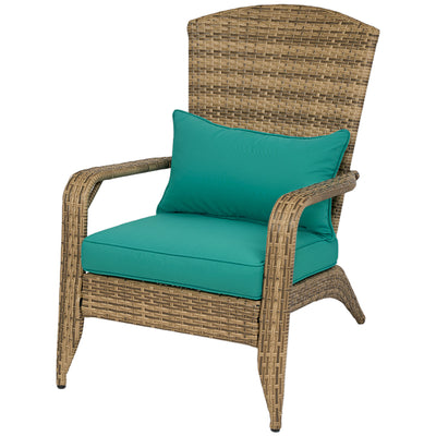 Patio Adirondack Chair with Rattan Wicker, Soft Cushions, Tall Curved Backrest for Deck or Garden