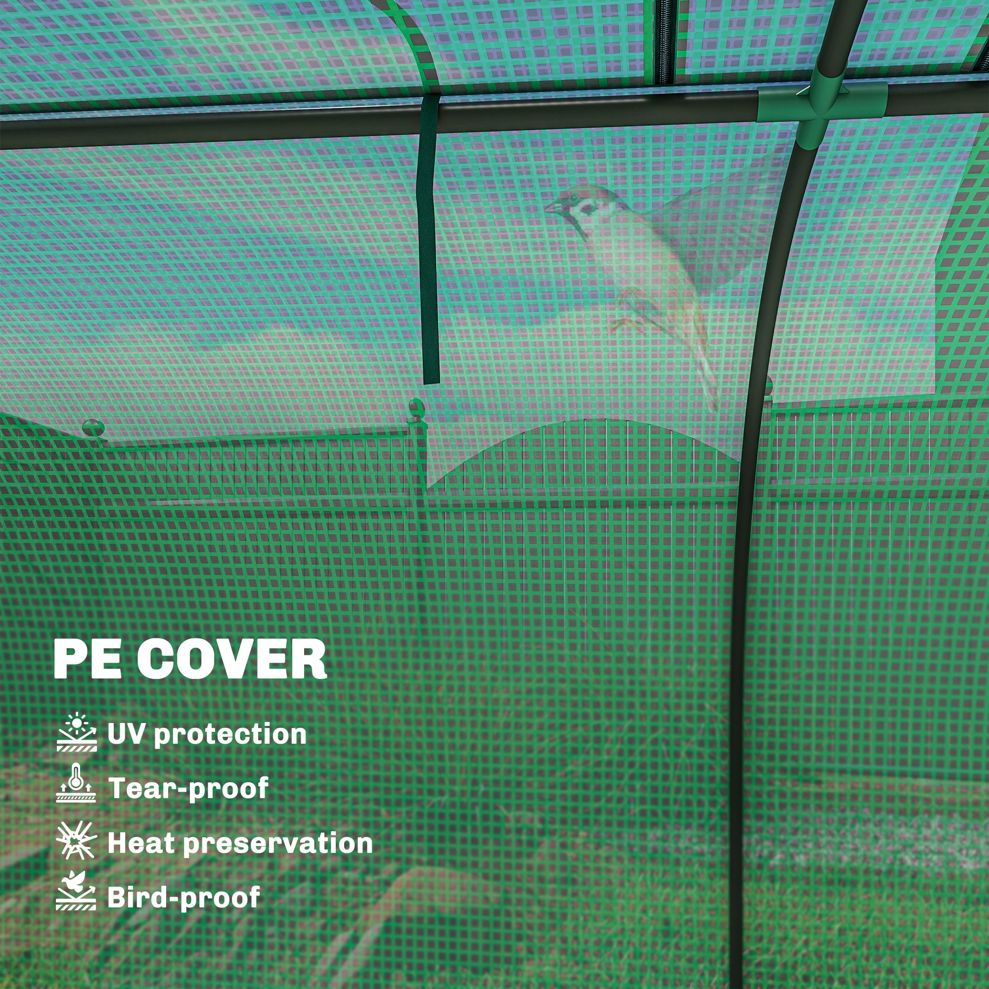 Mini Greenhouse, Portable Greenhouse with 4 Roll-Up Doors, PE Cover, 177.2" x 39.4" x 31.5"