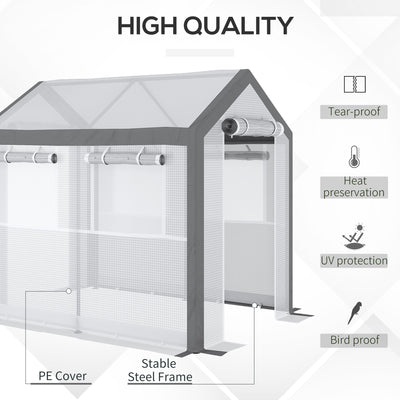 8' L x 6' W x 7' H Outdoor Walk-In Tunnel Greenhouse with Roll-up Windows, 2 Zippered Doors, & Weather Cover