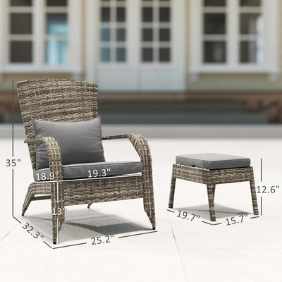 Wicker Adirondack Chair Fire Pit Chair w/ Ottoman & Cushions