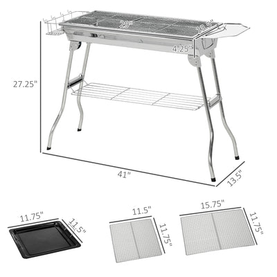 Charcoal Barbecue Grill Stainless Steel Portable Folding Charcoal BBQ Grill Stainless Steel Camp Picnic Cooker