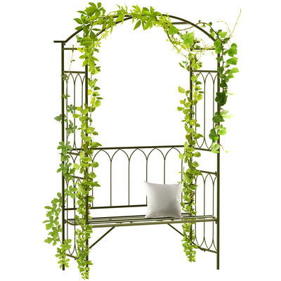Metal Trellis Arbor Arch for Climbing Plants with Garden Bench, Grow Grapes and Vines, Decorative Seating,  Black