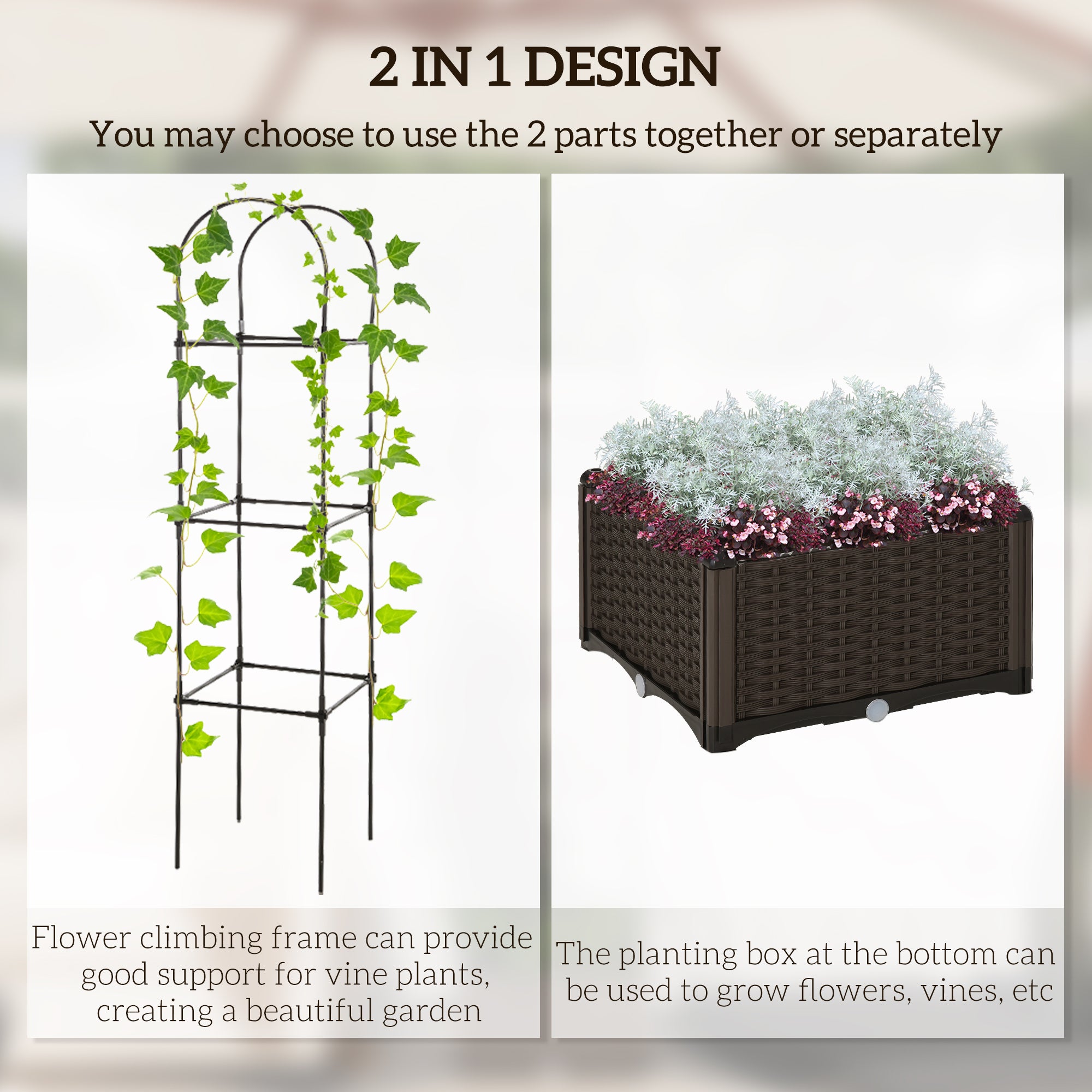 6' Raised Garden Bed Planter with Trellis, Self-Watering Disk, Drainage Holes & Steel Frame for Climbing Plants