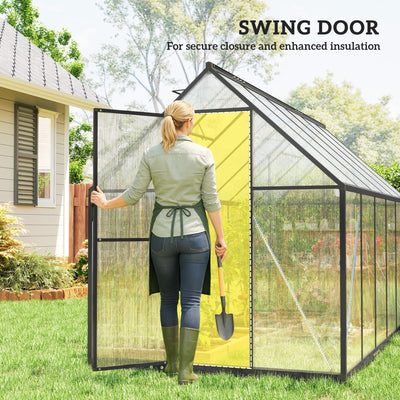 Polycarbonate Greenhouse with Swing Door and Two Adjustable Roof Vents, Aluminum Walk-in Greenhouse, 11x6 ft