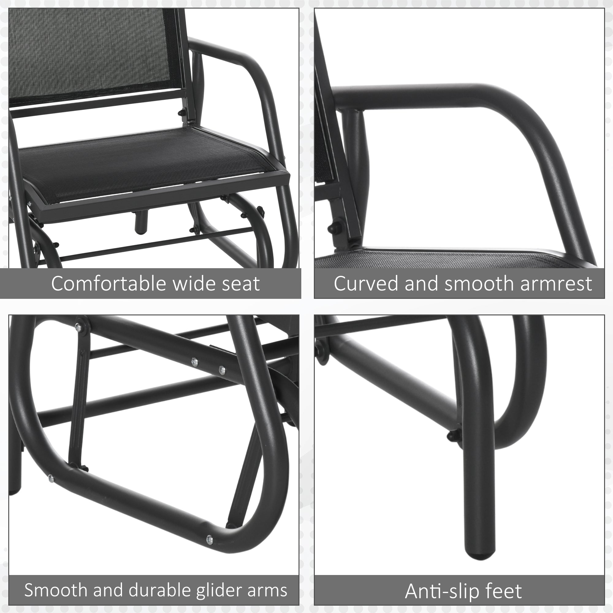 Outdoor Glider Chair, Steel Swing Chai with Curved Armrests for Porch, Garden, Poolside, Balcony