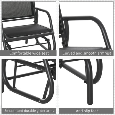 Outdoor Glider Chair, Steel Swing Chai with Curved Armrests for Porch, Garden, Poolside, Balcony
