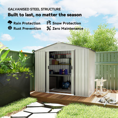 7' x 4' Outdoor Storage Shed, Garden Tool Metal Shed with Foundation Kit, Double Lockable Door, Air Vents and Sloping Roof, for Backyard, Patio, Lawn