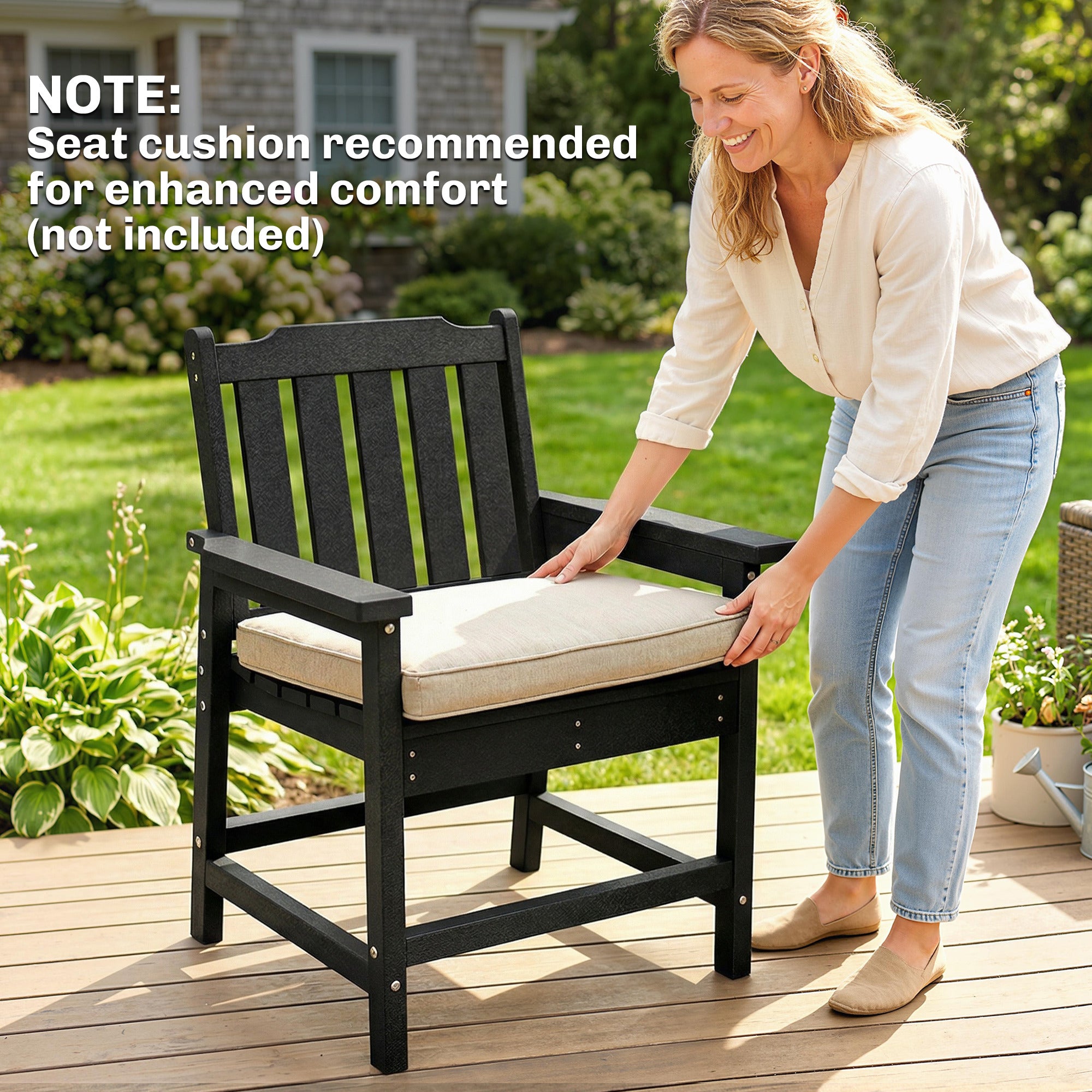 All-Weather Patio Chair, HDPE Patio Dining Chair, Heavy Duty Wood-Like Outdoor Furniture for Garden, Backyard, Deck, Porch, Lawn