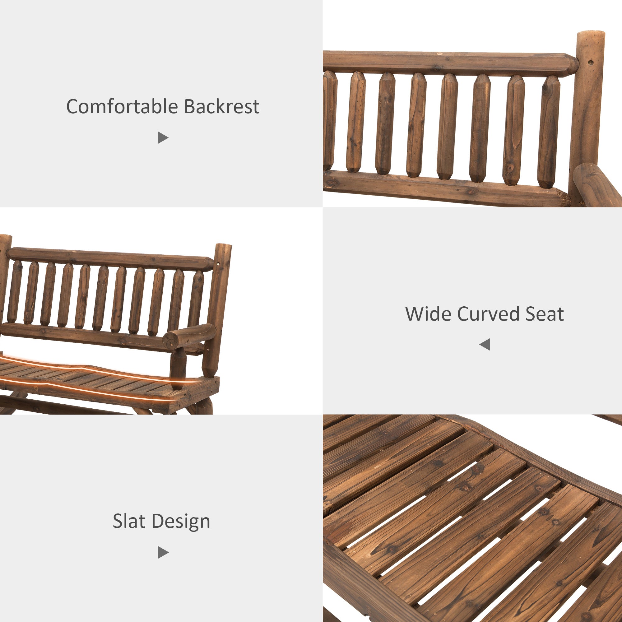 2-Person Wood Rocking Chair with Log Design, Heavy Duty Loveseat with Wide Curved Seats for Patio, Backyard, Garden