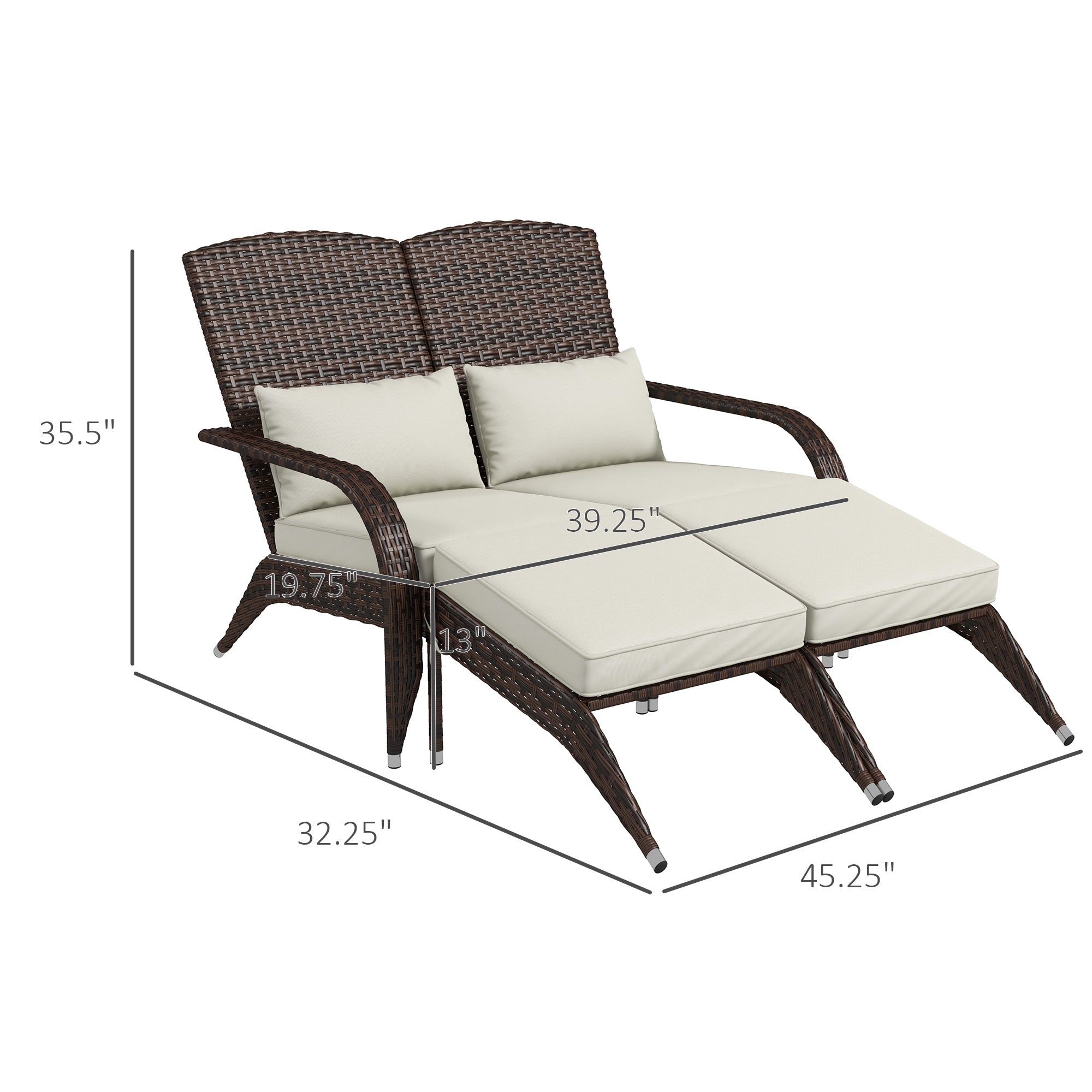 2 Person Patio Wicker Adirondack Chair, High-Back Fire Pit Chair with Cushions