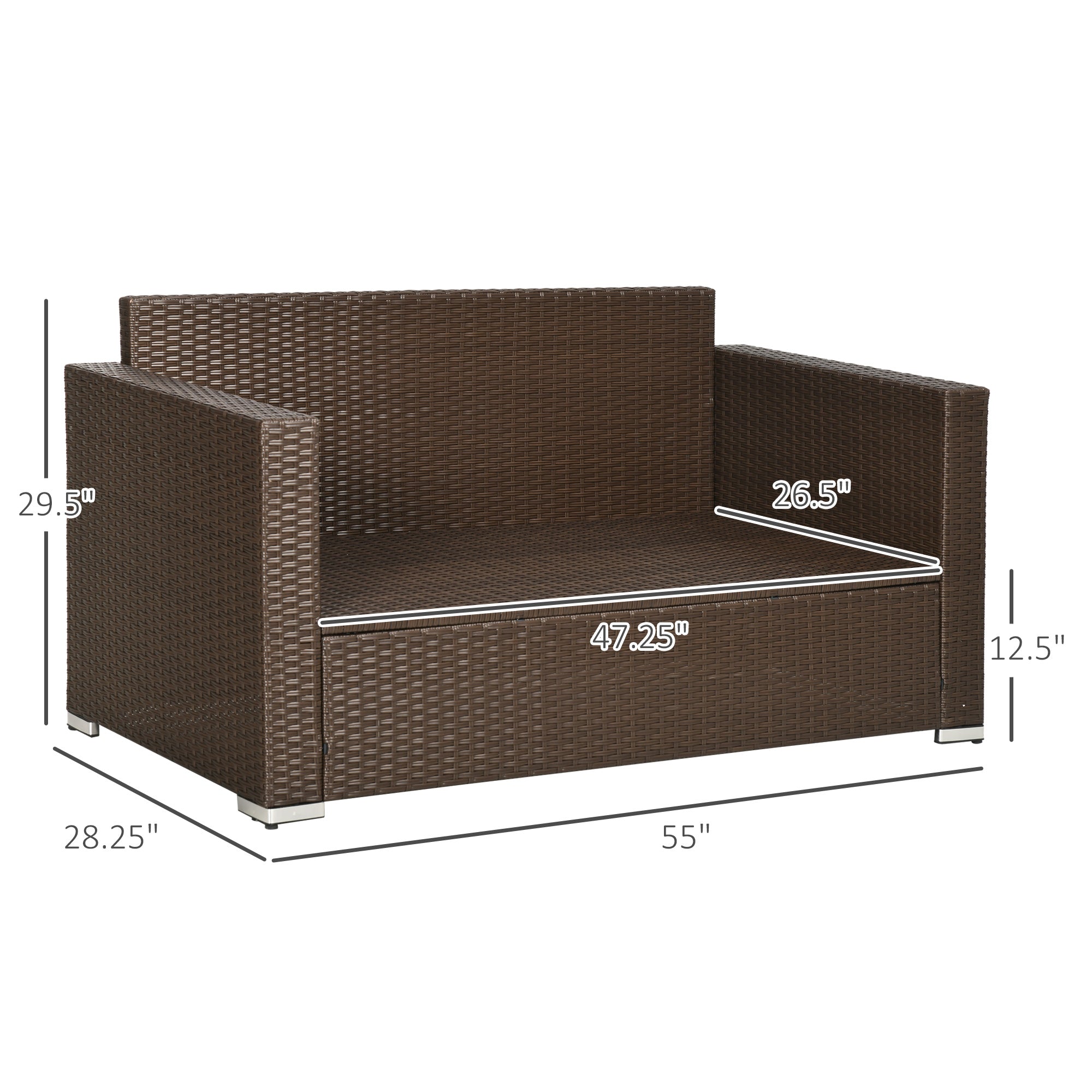 Outdoor Wicker Loveseat, Patio Furniture Couch with Cushions, 2 Seats PE Rattan Sofa, 2 Throw Pillows