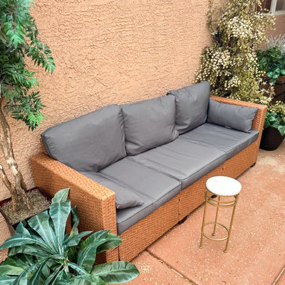 Patio Couch PE Wicker Deep Seating Outdoor Sofa with Removable Cushions, 3 Seater Rattan Sofa, Outdoor Furniture for Balcony, Deck, Garden and Poolside