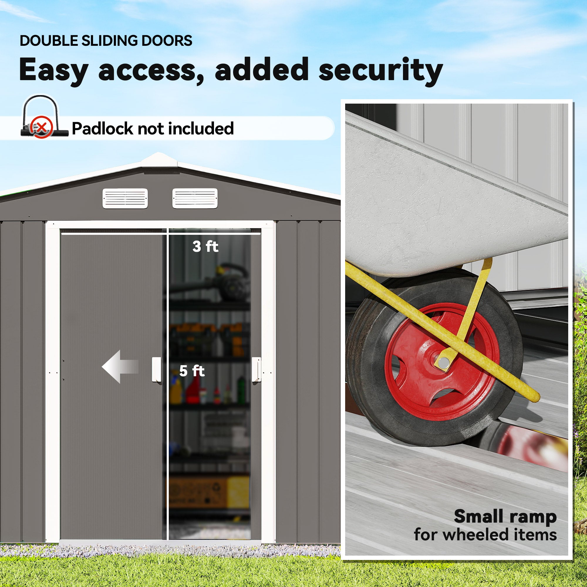 9' x 6' Outdoor Storage Shed, Garden Tool Metal Shed with Foundation Kit, Double Lockable Door, Air Vents and Sloping Roof, for Backyard, Patio, Lawn