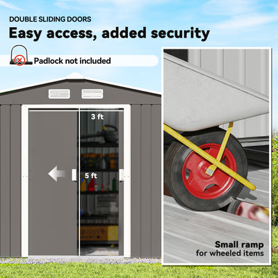9' x 6' Outdoor Storage Shed, Garden Tool Metal Shed with Foundation Kit, Double Lockable Door, Air Vents and Sloping Roof, for Backyard, Patio, Lawn