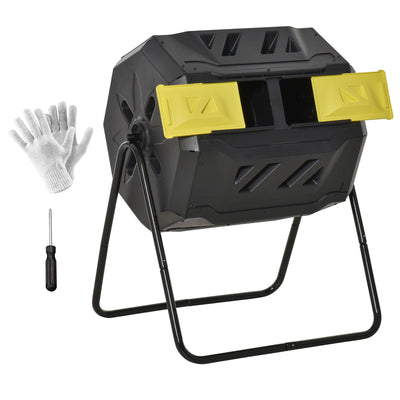 Tumbling Compost Bin Outdoor 360° Dual Chamber Rotating Composter 43 Gallon