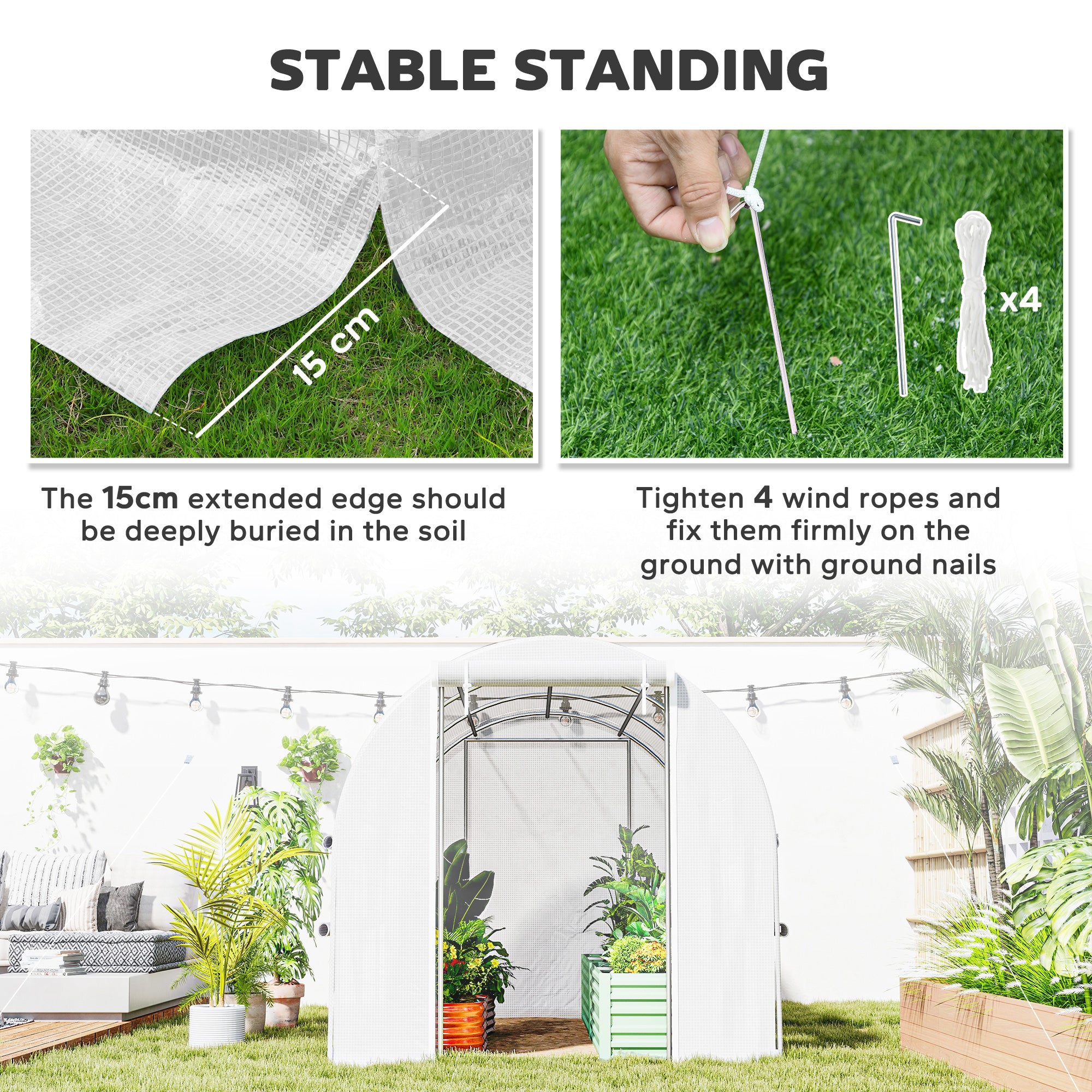 9.7' x 6.5' x 6.5' Walk-in Tunnel Greenhouse, Outdoor Green House with Anti-Tear PE Cover, Zipper Doors and Mesh Windows, White
