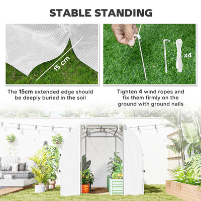 9.7' x 6.5' x 6.5' Walk-in Tunnel Greenhouse, Outdoor Green House with Anti-Tear PE Cover, Zipper Doors and Mesh Windows, White