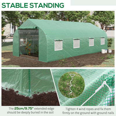 20' x 10' x 7' Walk-in Tunnel Greenhouse with Zippered Mesh Door and 8 Mesh Windows, Gardening Plant Hot House with Galvanized Steel Hoops