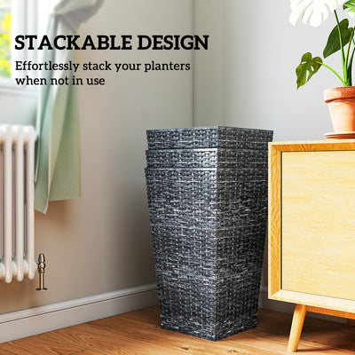 Set of 3 Tall Planters with Drainage Hole, 24" Outdoor Flower Plant Pots, Indoor Planters for Porch, Front Door, Entryway, Patio and Deck