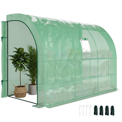 10' x 5' x 7' Outdoor Walk-In Greenhouse, Plant Nursery with Zippered Doors, PE Cover and 3 Wire Shelves