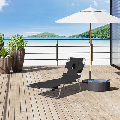 Tanning Chair with Face Hole, 5-Level Adjustable Outdoor Chaise Lounge Chair with Pillow for Beach, Pool