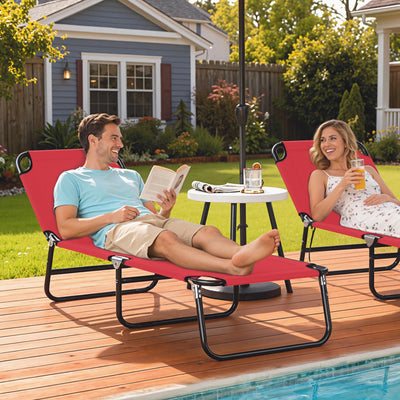 Folding Chaise Lounge Pool Chairs, Outdoor Sun Tanning Chairs with 5-Level Reclining Back, Steel Frame for Beach, Yard, Patio