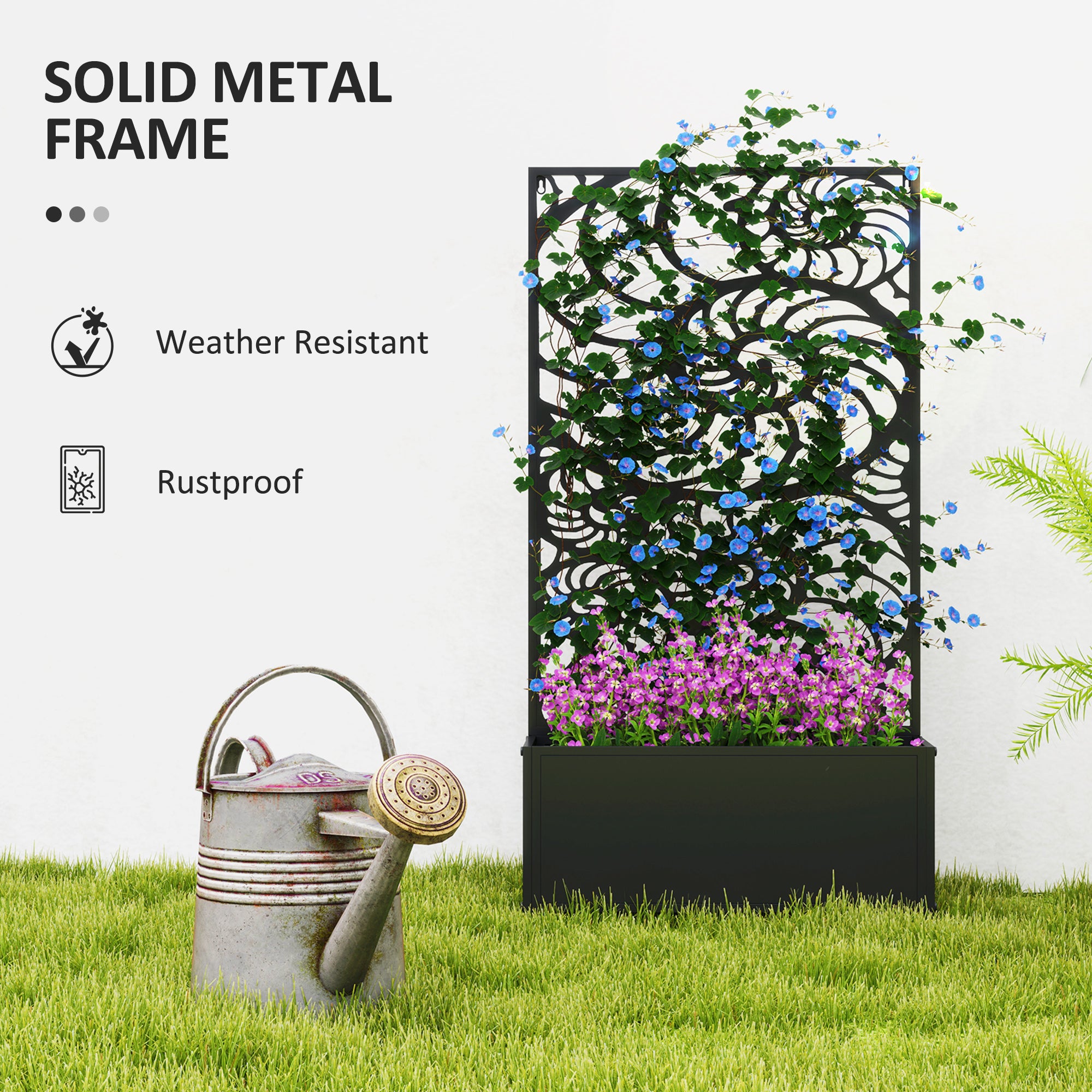 Metal Garden Bed with Trellis for Climbing Plants, Freestanding or Wall Mounted Flower Bed for Garden, Patio, Balcony