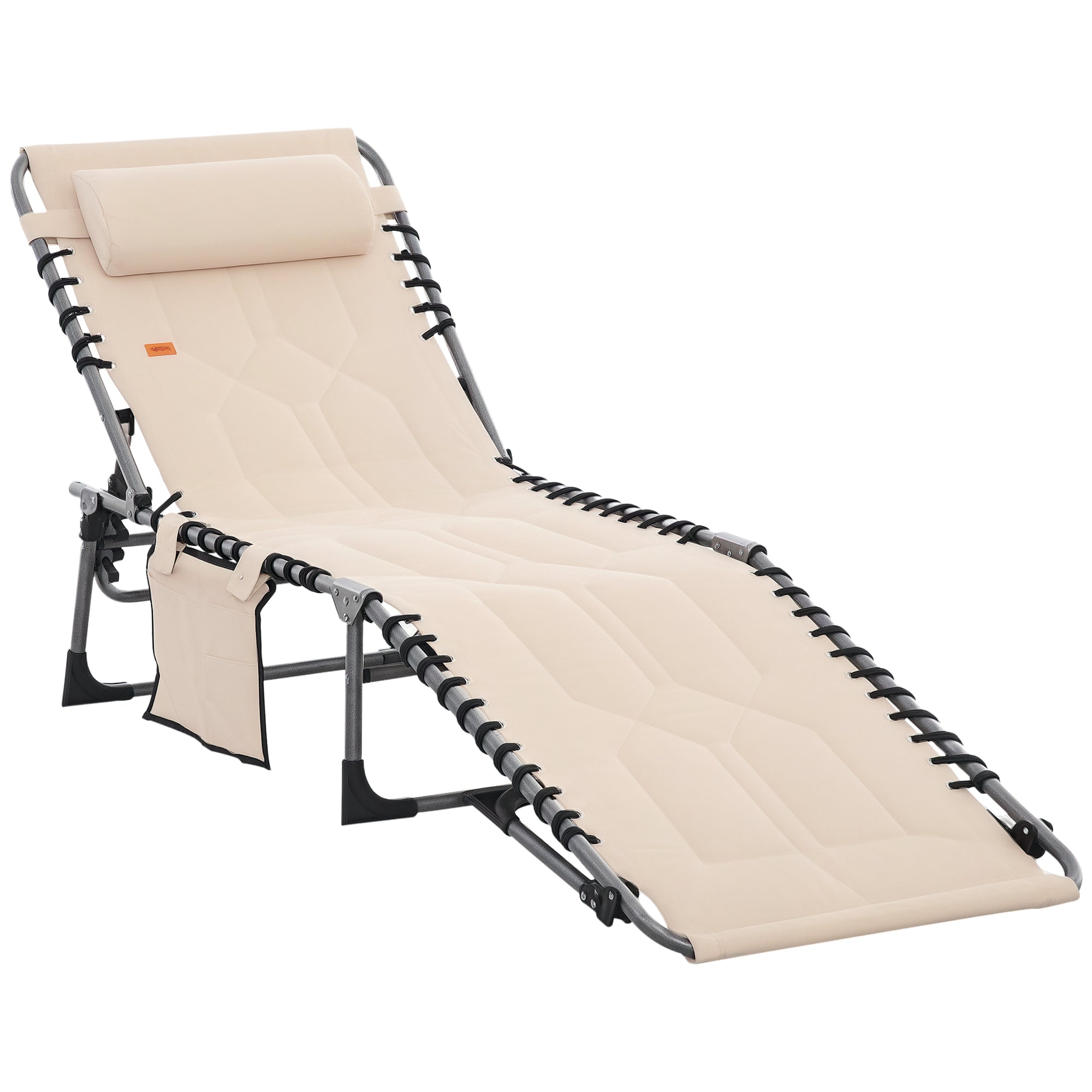 Padded Folding Chaise Lounge Chair, Outdoor 6-Level Reclining Camping Tanning Chair with Headrest for Beach, Yard, Patio, Pool