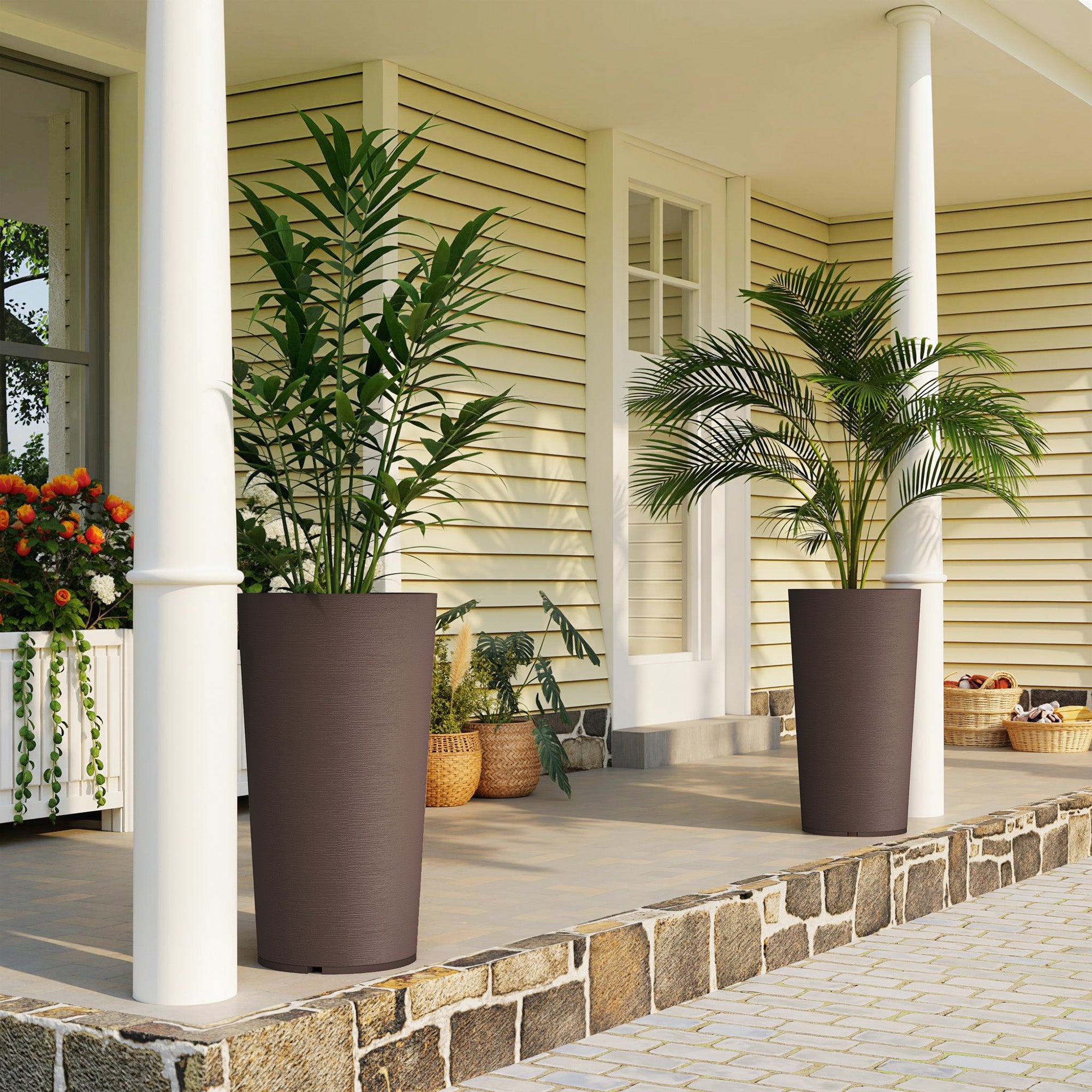 29 Inch Outdoor Planter, Set of 2 Plastic Flower Pots, Weather and UV Resistant Stackable Large Planters
