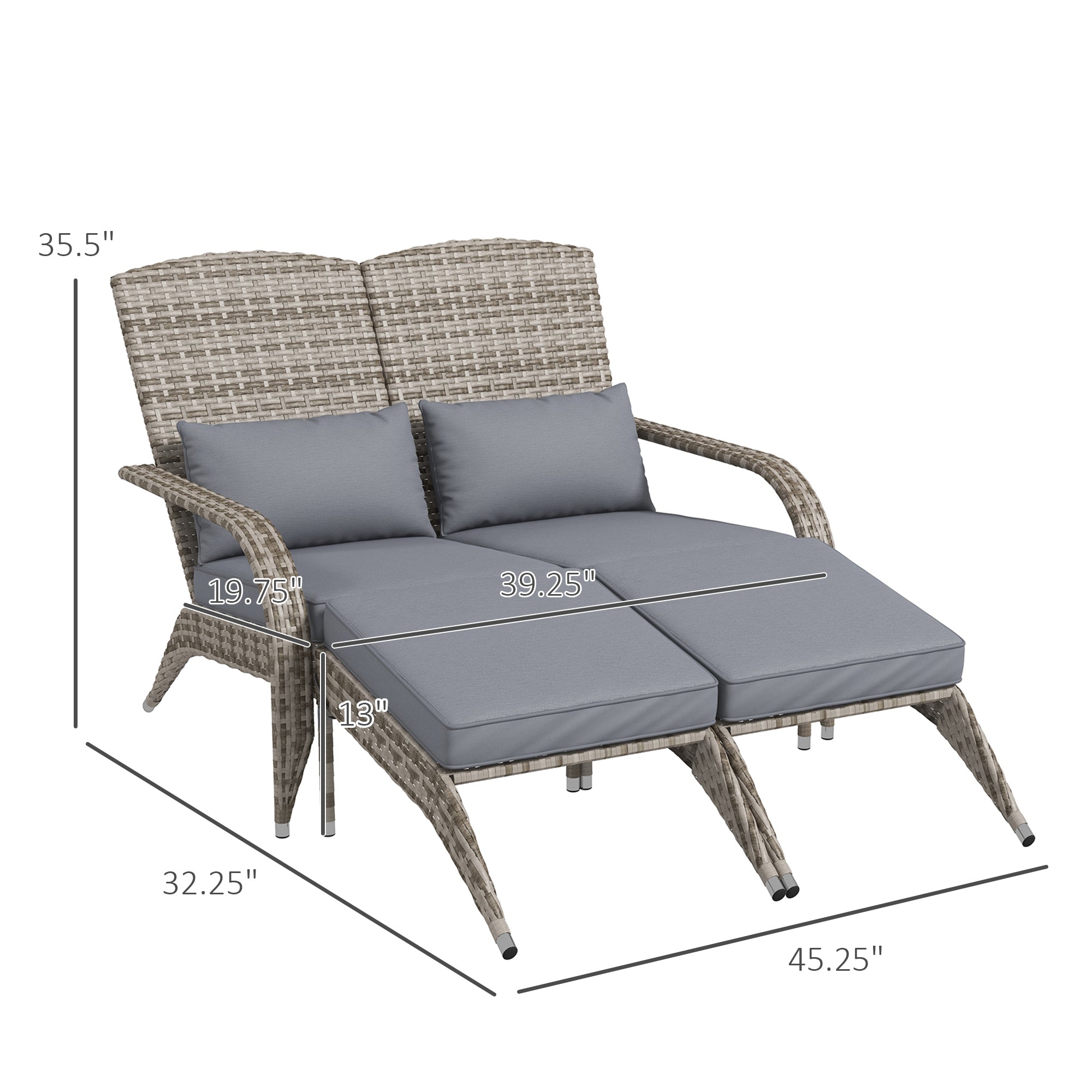 2 Person Patio Wicker Adirondack Chair, High-Back Fire Pit Chair with Cushions