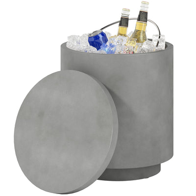 2.6 Gal Outdoor Side Table, 3-In-1 Concrete Cooler Bar Table with Storage, Removable Ice Bucket and Lid