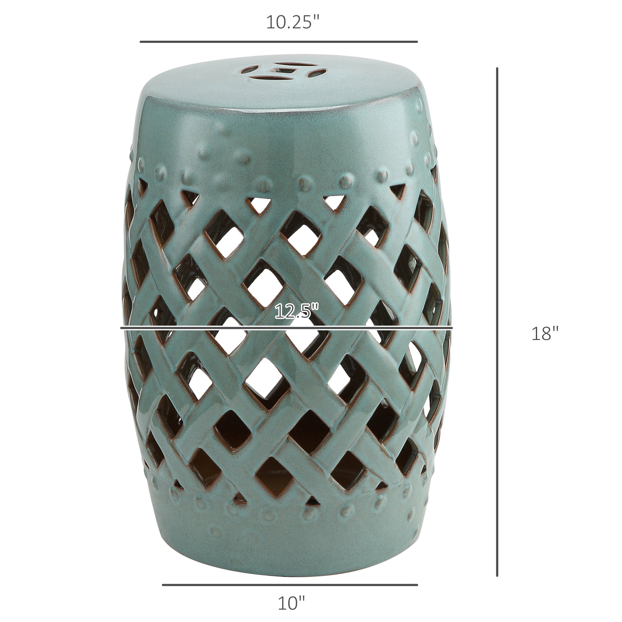 13" x 18" Ceramic Garden Stool with Woven Lattice Design & Glazed Strong Materials Decorative Outdoor Stool