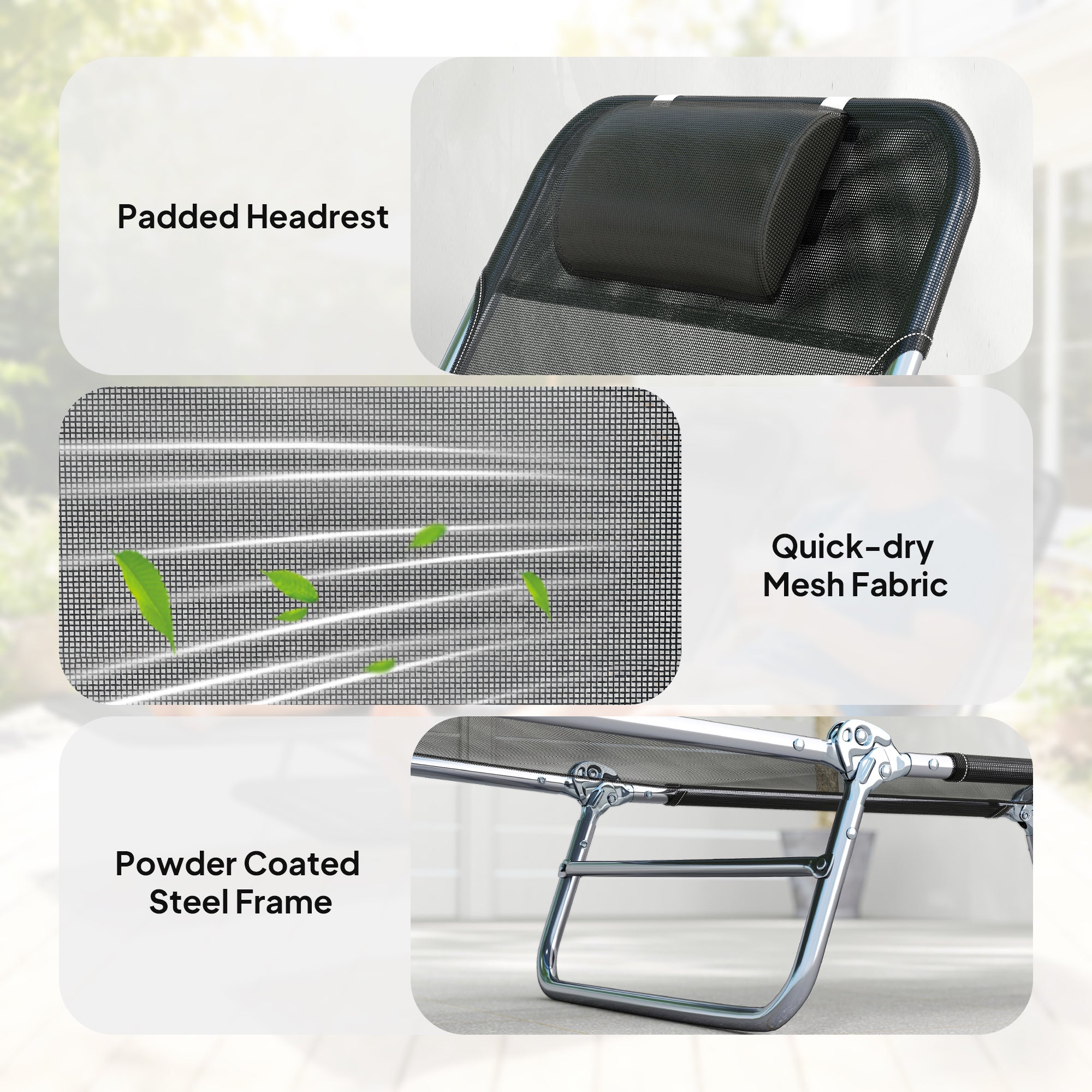 2 Piece Folding Chaise Lounge Chairs, Pool Sun Tanning Chairs with Reclining Back, Breathable Mesh Seat
