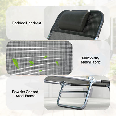 2 Piece Folding Chaise Lounge Chairs, Pool Sun Tanning Chairs with Reclining Back, Breathable Mesh Seat