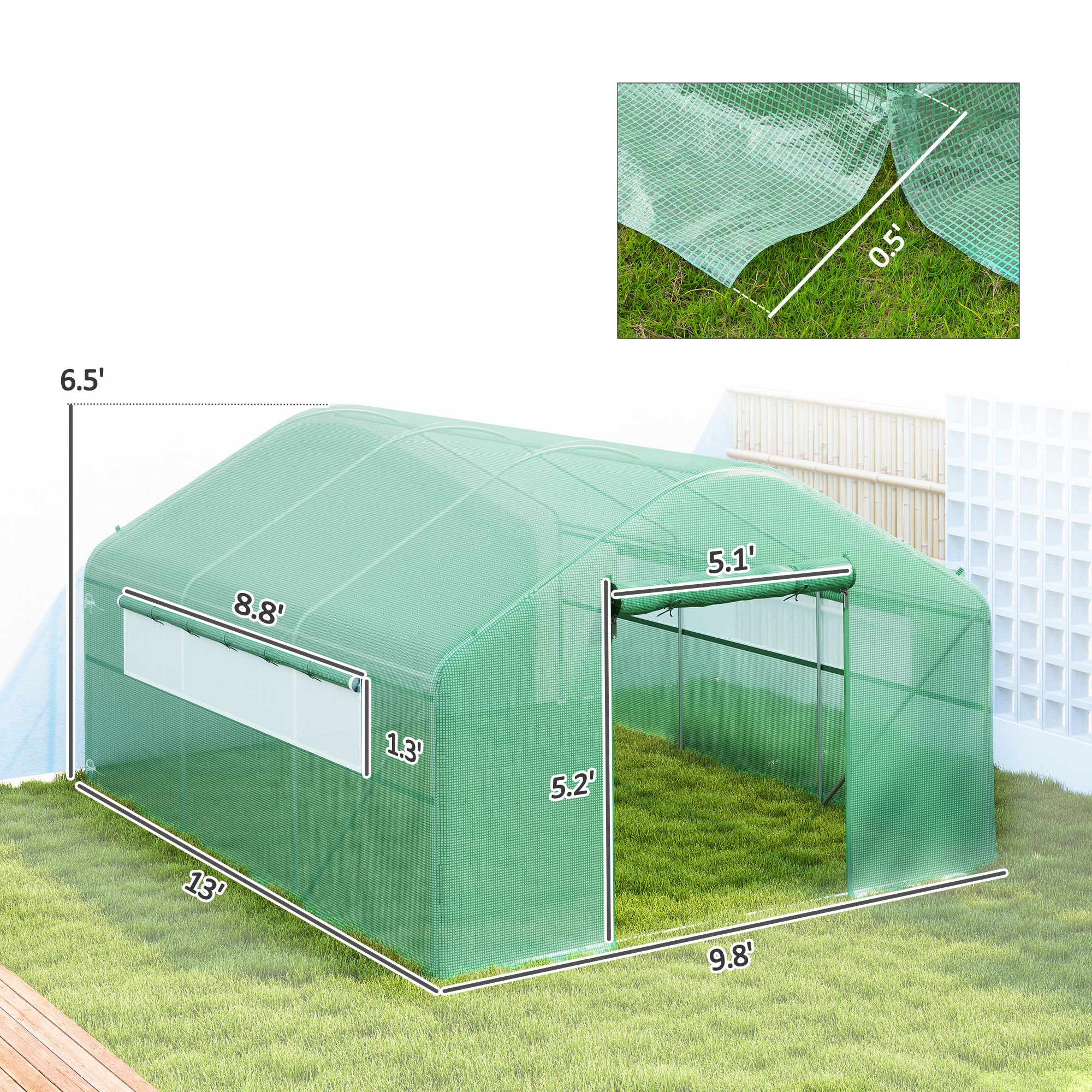 13' x 10' x 6.5' Tunnel Greenhouse Hoop House with Upgraded Galvanized Steel Frame and Large Windows
