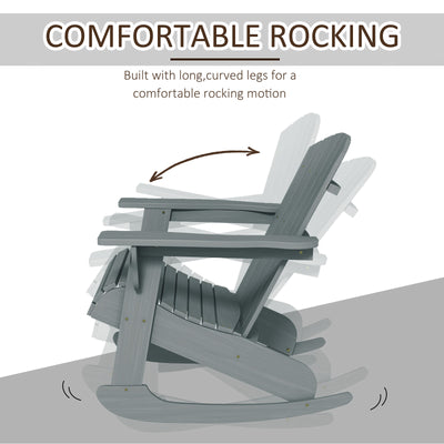 Wood Adirondack Outdoor Lounge Rocking Chair Fire Pit Seating with Slatted Wooden Design, Fanned Back, Gray