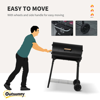 30" Portable Charcoal Barbecue Grill with Wheels Outdoor Barbecue with Adjustable Charcoal Rack, Storage Shelf, for Garden Camping Picnic