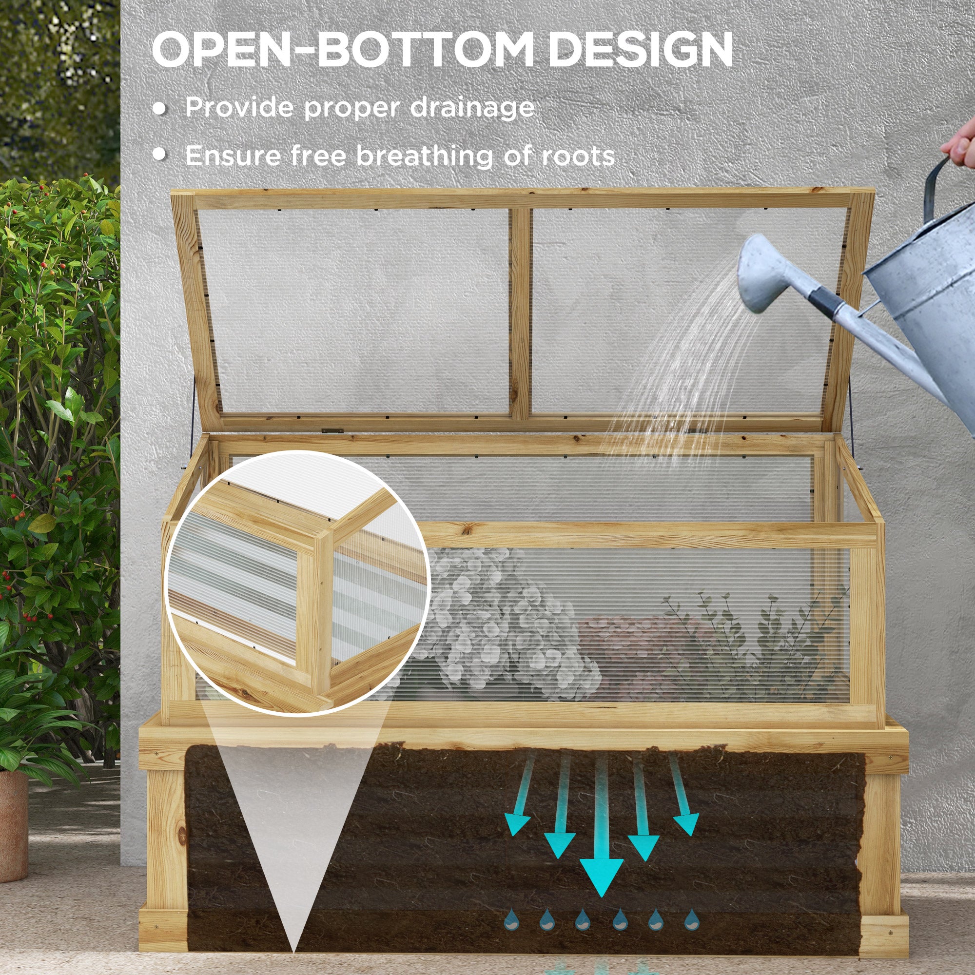 Raised Garden Flower Bed Kit with Lean-to Greenhouse, Wooden Cold Frame Planter, 41" x 22.5" x 28.25"