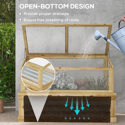 Raised Garden Flower Bed Kit with Lean-to Greenhouse, Wooden Cold Frame Planter, 41" x 22.5" x 28.25"