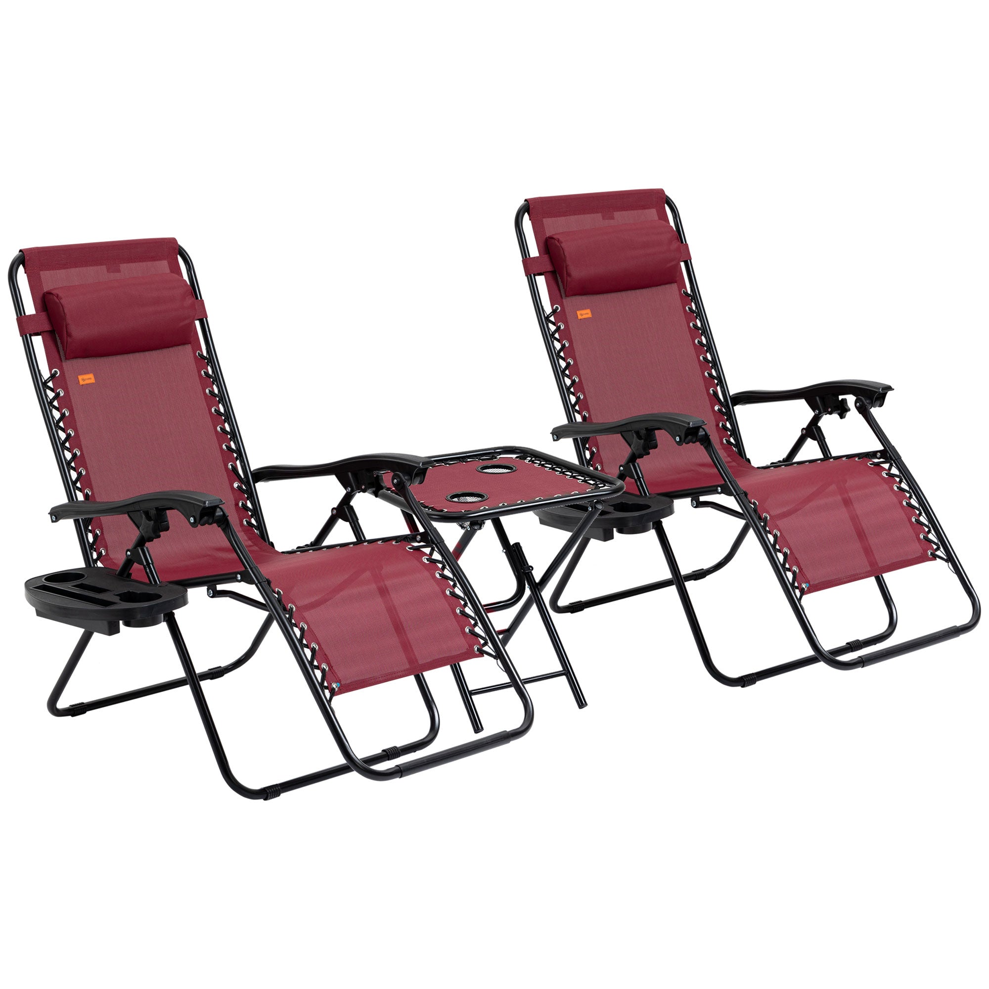 Zero Gravity Chair Set with Side Table, Folding Reclining Chair with Cupholders & Pillows, Adjustable Lounge Chairs for Pool, Backyard, Lawn, Beach