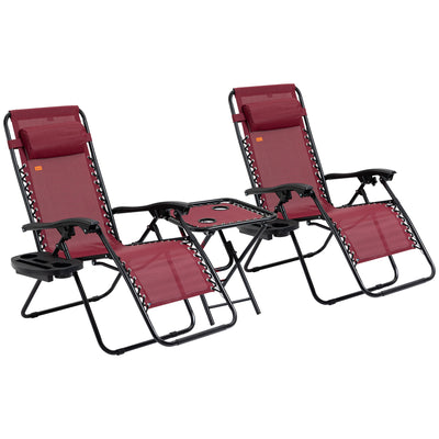 Zero Gravity Chair Set with Side Table, Folding Reclining Chair with Cupholders & Pillows, Adjustable Lounge Chairs for Pool, Backyard, Lawn, Beach