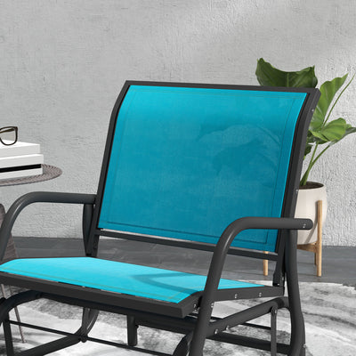 2-Piece Outdoor Glider Swing, Rocking Chair Set with Breathable Mesh Fabric, Sturdy Durable Frame, Curved Armrests, Supports Up to 264 lbs., for Backyard, Garden, Porch