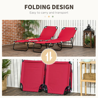 2 Piece Folding Chaise Lounge Pool Chairs, Outdoor Sun Tanning Chairs with 5-Level Reclining Back, Steel Frame for Beach, Yard, Patio