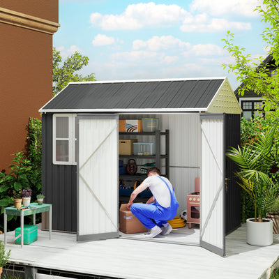 8' x 5.5' Metal Garden Storage Shed, Extra Large Outdoor Tool Storage House w/Lockable Doors, Window, Air Vents