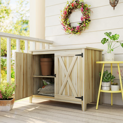 Wooden Outdoor Storage Cabinet, Garden Shed Potting Shed with Shelf and Double Doors