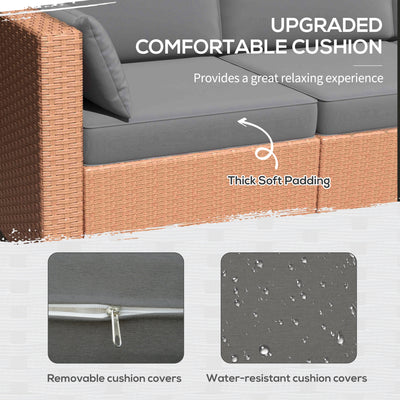 Patio Couch PE Wicker Deep Seating Outdoor Sofa with Removable Cushions, 3 Seater Rattan Sofa, Outdoor Furniture for Balcony, Deck, Garden and Poolside