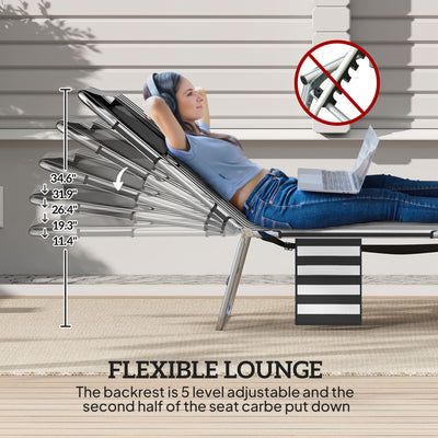 Tanning Chair with Face Hole, 5-Level Adjustable Outdoor Chaise Lounge Chair with Pillow for Beach, Pool