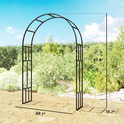 7.3ft Steel Garden Arch Trellis, Garden Arbor Trellis for Climbing Plants Roses Wisteria Vines, Flower Arch Wedding Arch Stand for Outdoor, Garden, Lawn, Backyard, Black