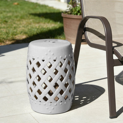 13" x 18" Ceramic Garden Stool with Woven Lattice Design & Glazed Strong Materials Decorative Outdoor Stool